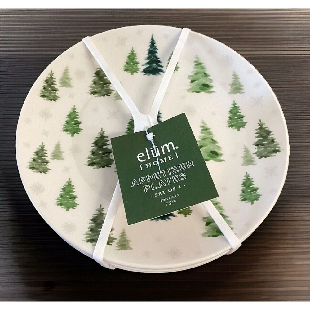 Set 4 CHRISTMAS TREES 7.5” Appetizer Plates Elum Home Holiday Salad Dessert